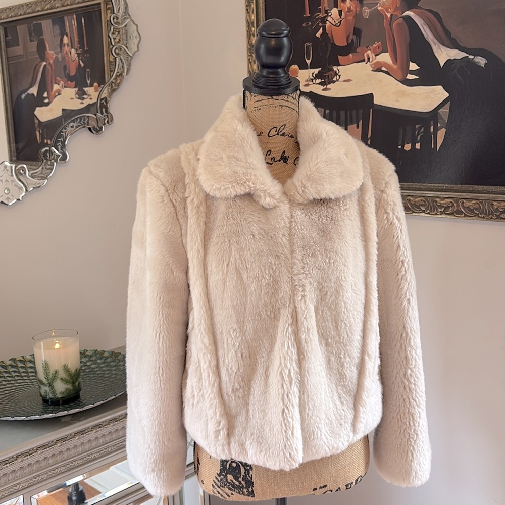 McGuire Faux MINK FUR cropped coat jacket cream off white S 6 Designer